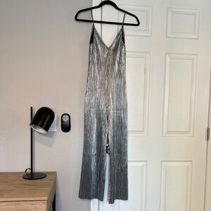 Topshop Strappy Plissé Pleat Crop Silver Jumpsuit Size 2 (US0)